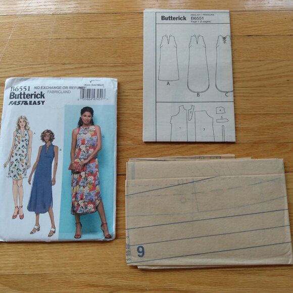 Dress Sewing Pattern Sleeveless Size XS Small Medium VERY EASY Butterick 6551 - Picture 8 of 10